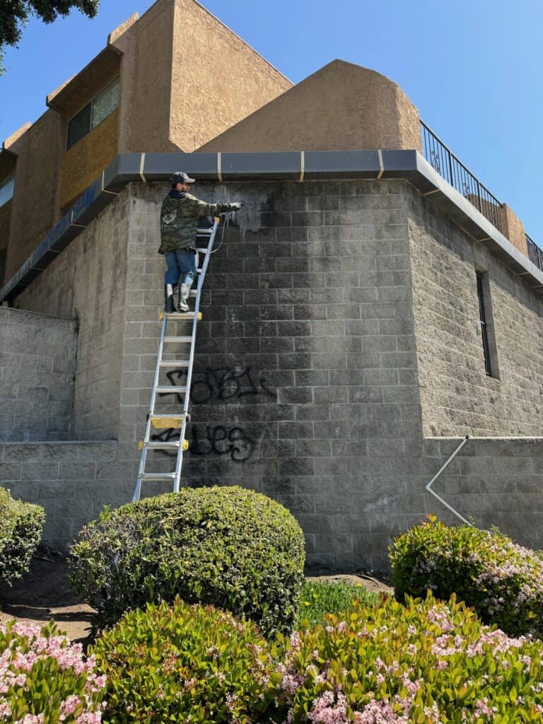 graffiti removal from brick structure in los angeles